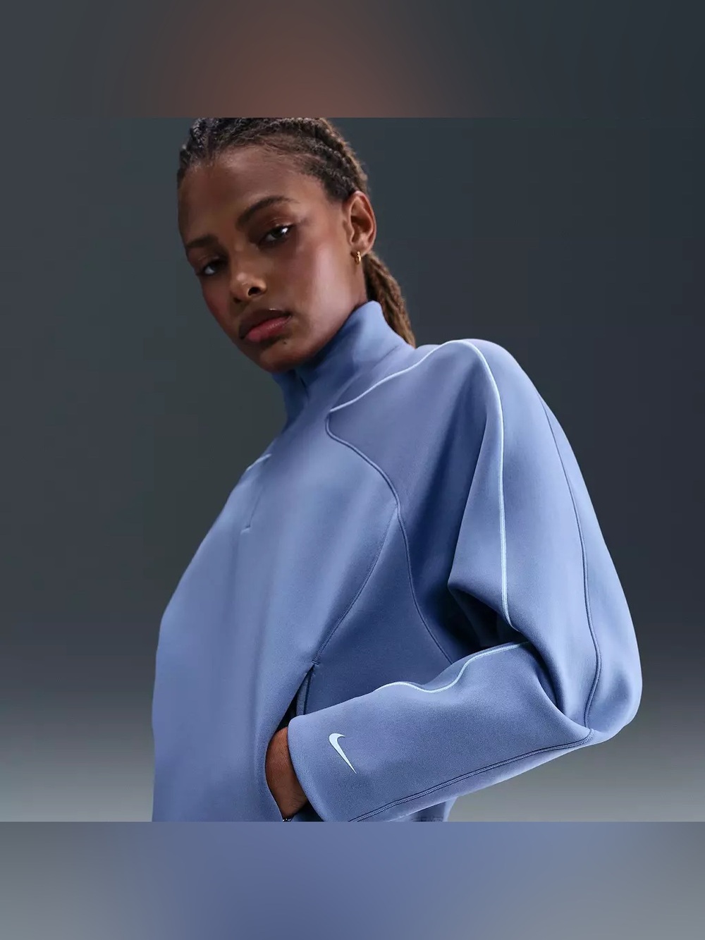 Nike [S] Women's Universa Dri-FIT 1/4-Zip Pullover Blue Gray HV3575-499
